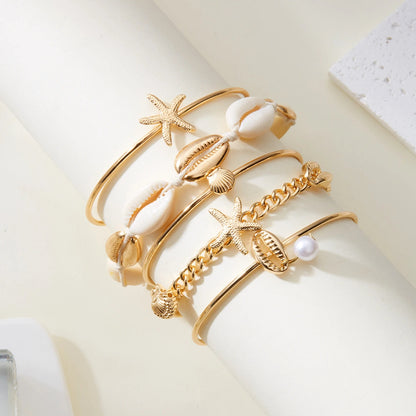 Lot 5 Bracelet Coquillage Femme Doré Cauri Étoile De Mer