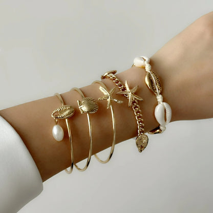 Lot 5 Bracelet Coquillage Femme Doré Cauri Étoile De Mer