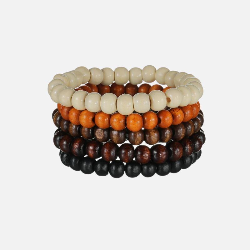 Lot 5 Bracelet Homme Perle Bois Naturel