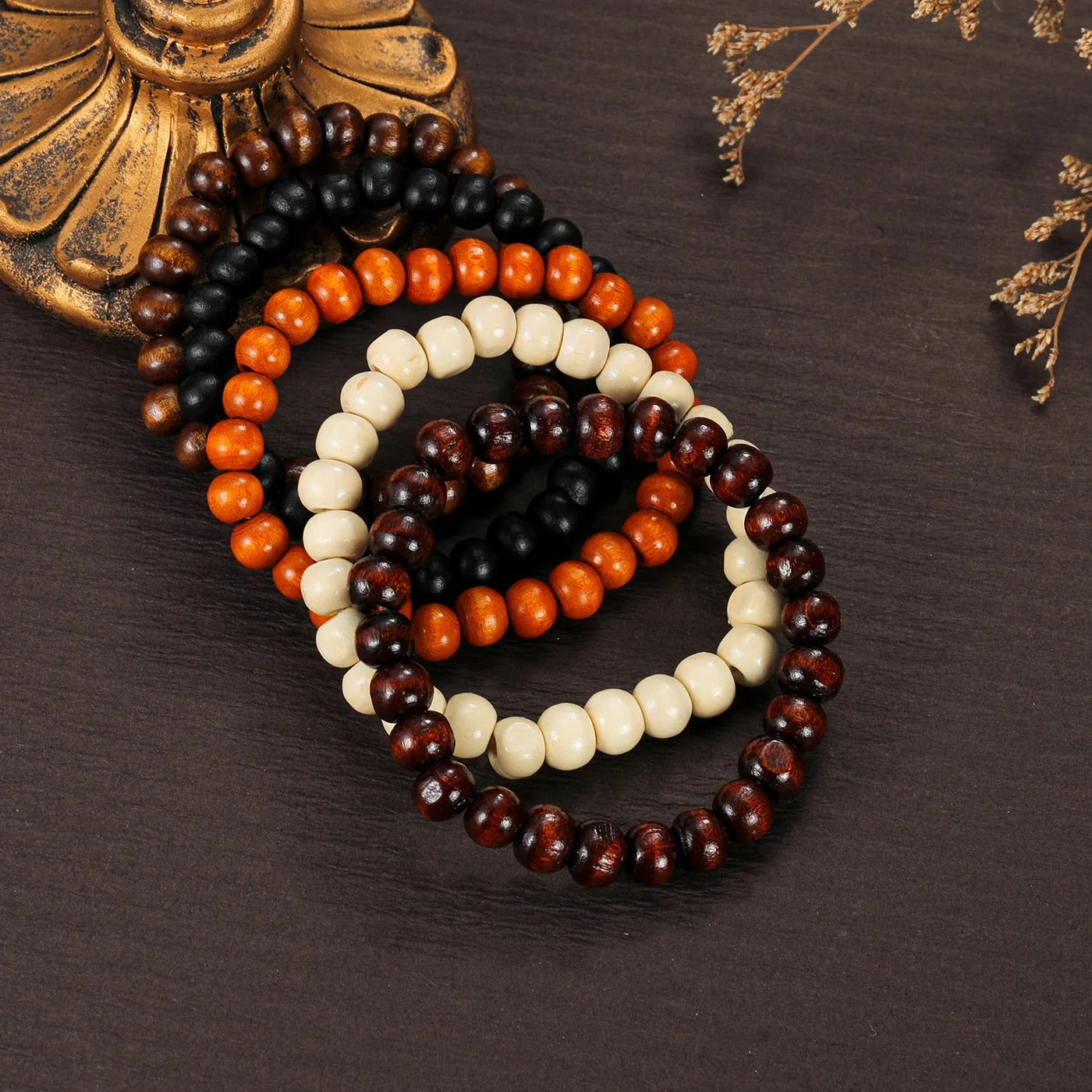 Lot 5 Bracelet Homme Perle Bois Naturel