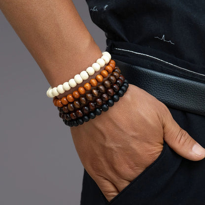 Lot 5 Bracelet Homme Perle Bois Naturel