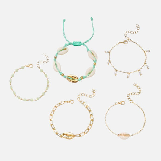 Lot 5 Bracelets Coquillage Femme Cauri Cordon Vert