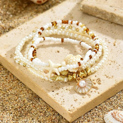 Lot 5 Bracelets Coquillage Femme Tortue Perle Blanche