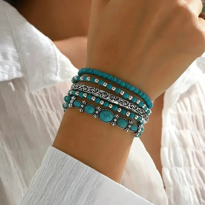 Lot De 5 Bracelets Turquoise Femme À Superposer