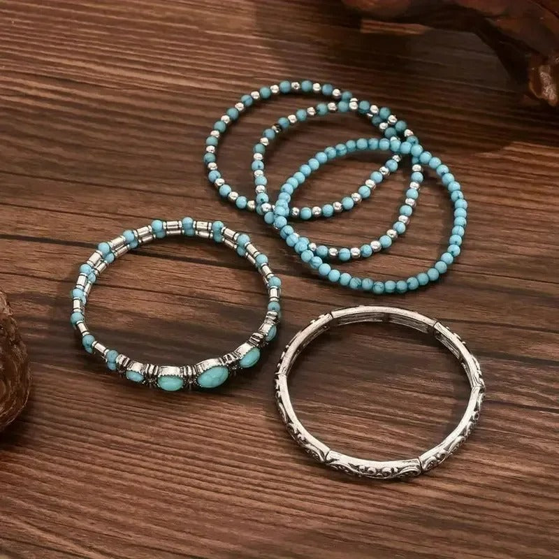 Lot De 5 Bracelets Turquoise Femme À Superposer