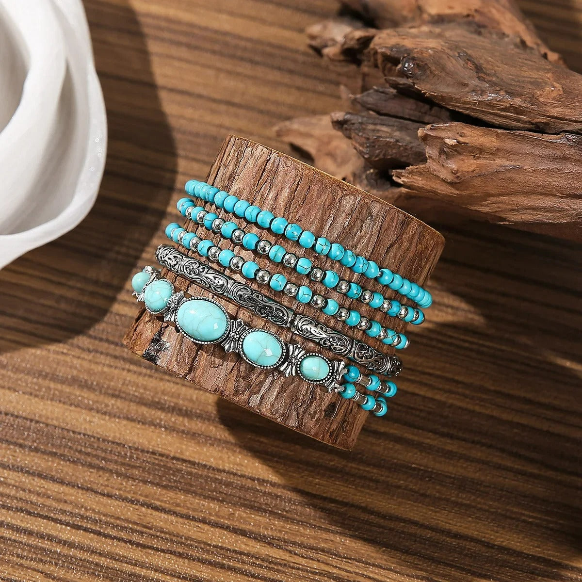 Lot De 5 Bracelets Turquoise Femme À Superposer