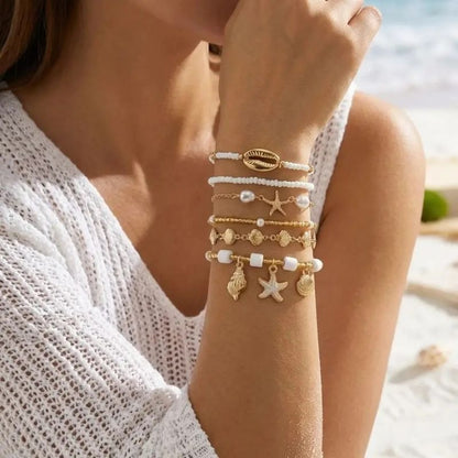 Lot 6 Bracelets Coquillage Femme Étoile De Mer Doré