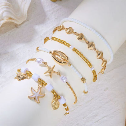 Lot 6 Bracelets Coquillage Femme Étoile De Mer Doré
