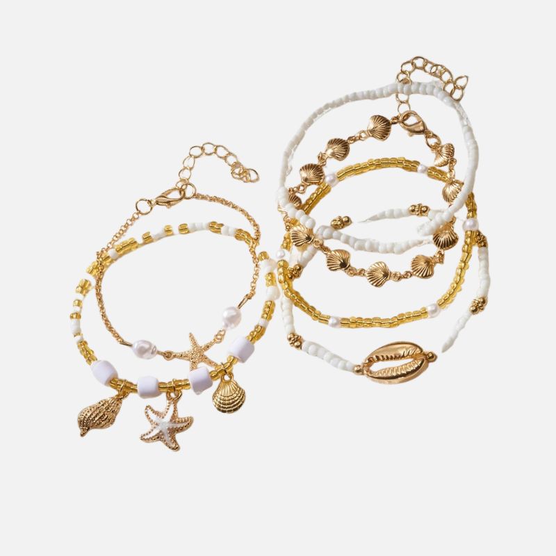 Lot 6 Bracelets Coquillage Femme Étoile De Mer Doré