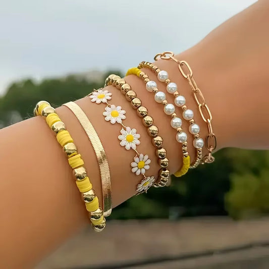 Lot de 7 Bracelets Jaunes Tendances