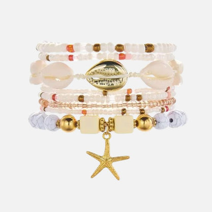 Lot de 8 Bracelet Coquillage Femme Blanc Crème Étoile