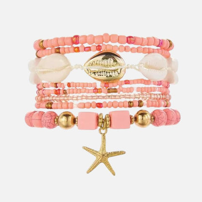 Lot de 8 Bracelet Coquillage Femme Rose Étoile Dorée