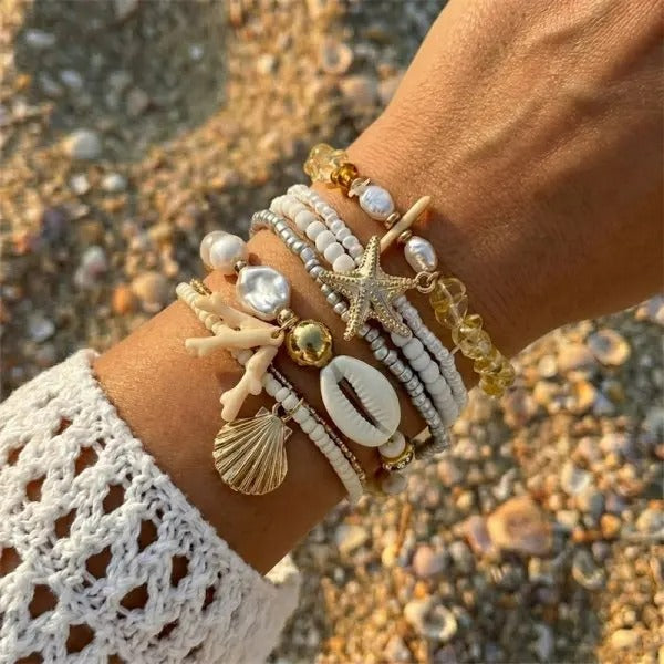 Lot Bracelets Coquillage Femme Perle Baroque Miel