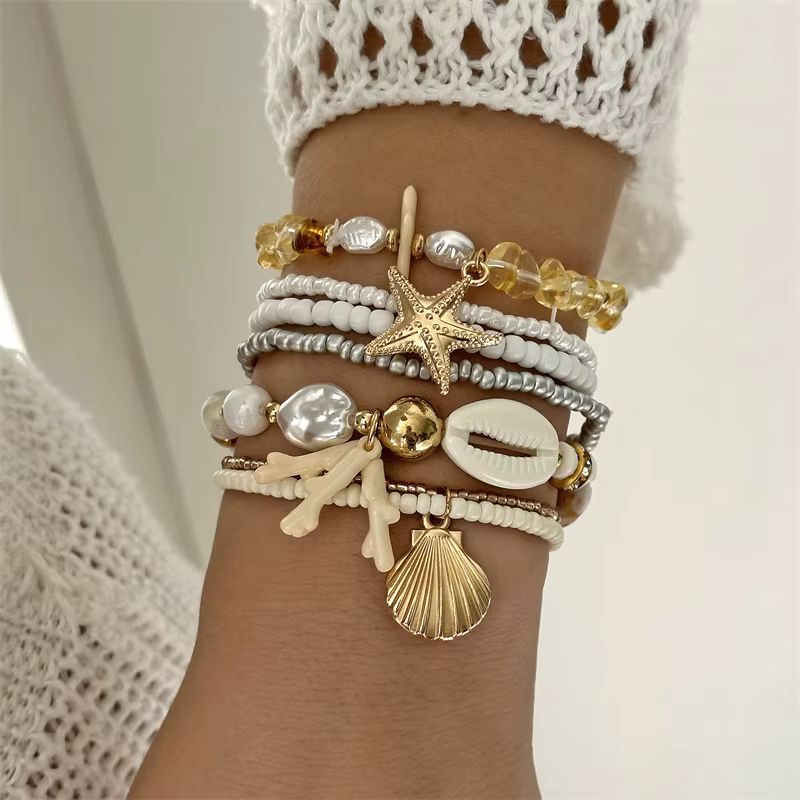 Lot Bracelets Coquillage Femme Perle Baroque Miel