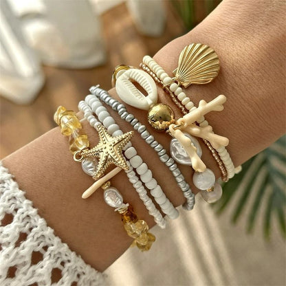 Lot Bracelets Coquillage Femme Perle Baroque Miel