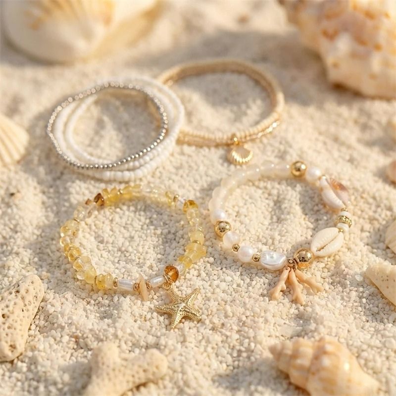 Lot Bracelets Coquillage Femme Perle Baroque Miel