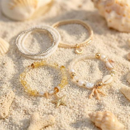 Lot Bracelets Coquillage Femme Perle Baroque Miel