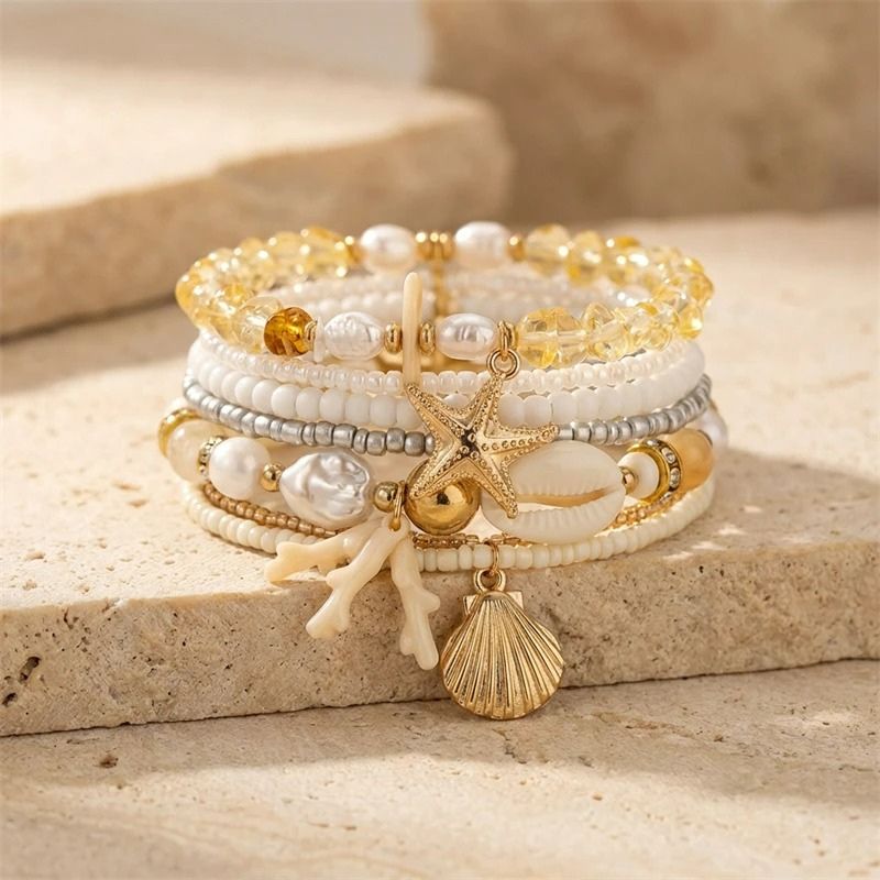 Lot Bracelets Coquillage Femme Perle Baroque Miel