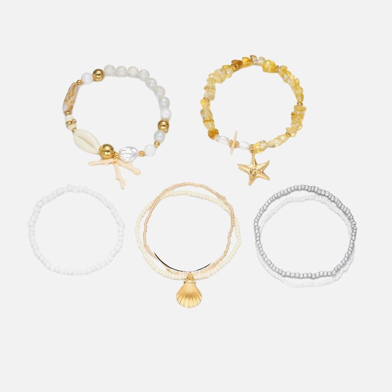 Lot Bracelets Coquillage Femme Perle Baroque Miel