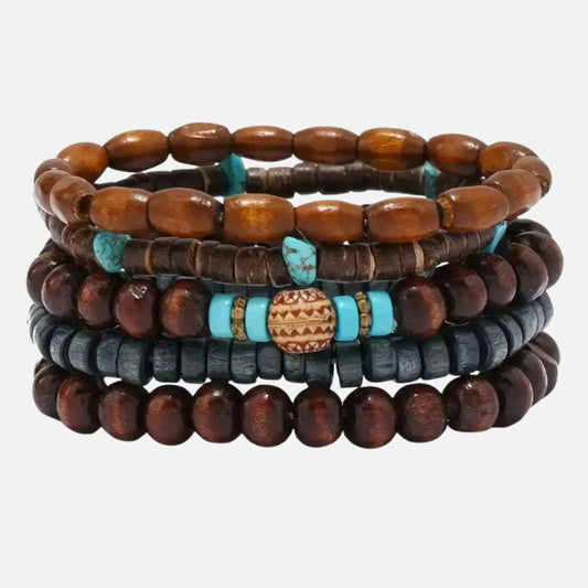 Lot Bracelets Homme Perles Bois Bohème