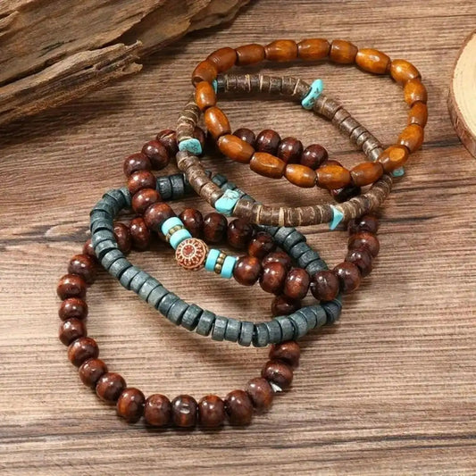 Lot Bracelets Homme Perles Bois Bohème