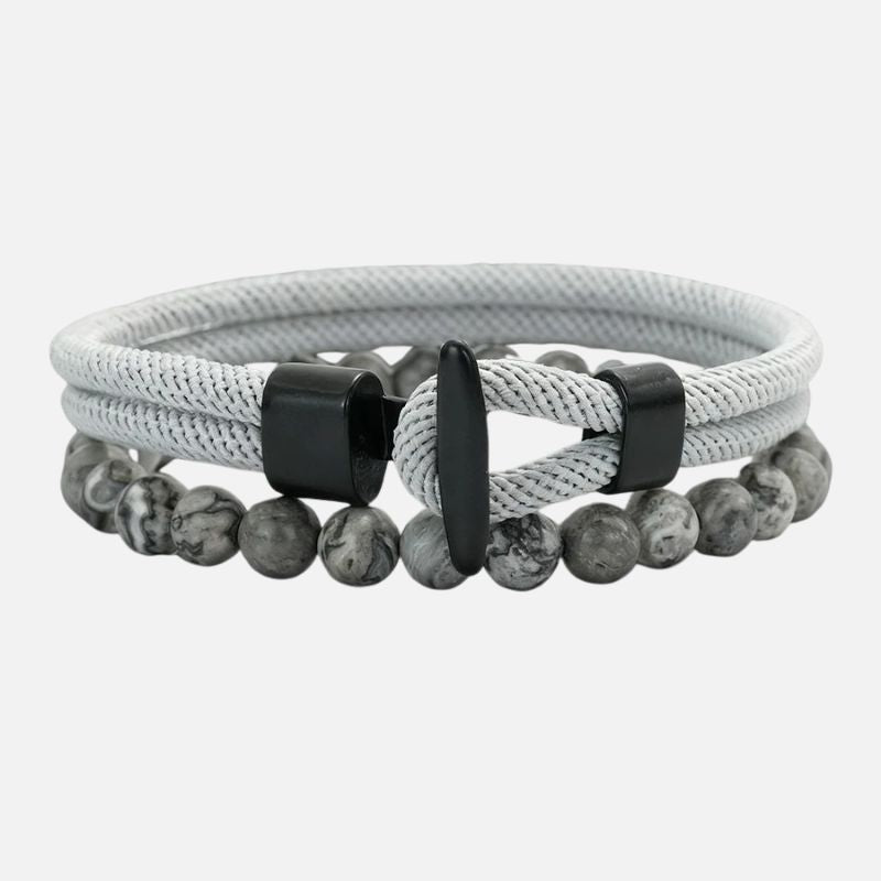 Lot de 2 Bracelet Homme Perle Cordon