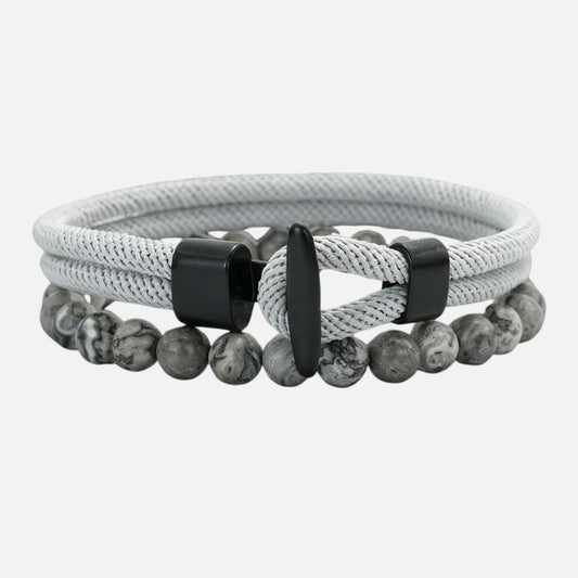Lot de 2 Bracelet Homme Perle Cordon