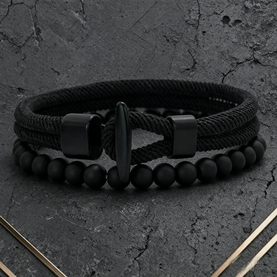 Lot de 2 Bracelet Homme Perle Cordon