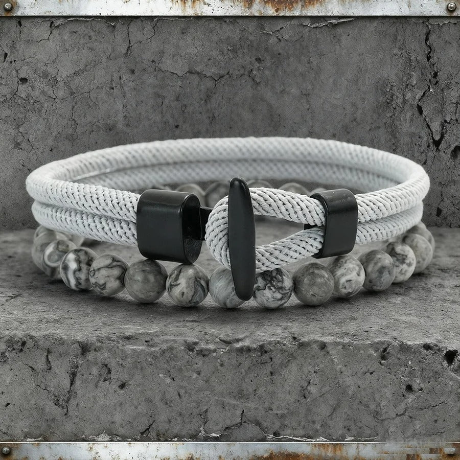 Lot de 2 Bracelet Homme Perle Cordon