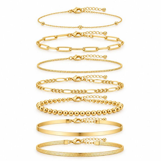 Lot de 6  Bracelet Femme Multirang Doré