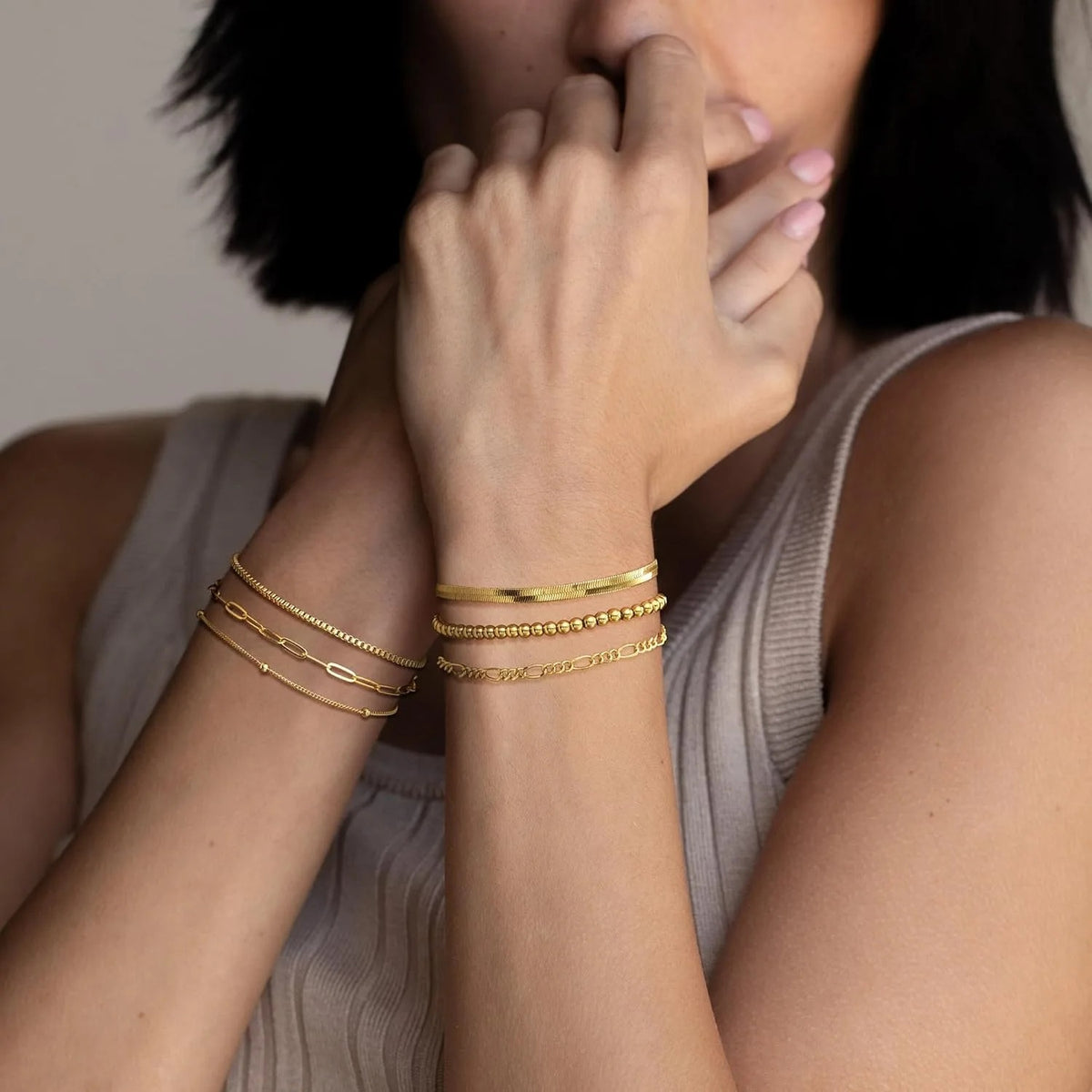 Lot de 6  Bracelet Femme Multirang Doré