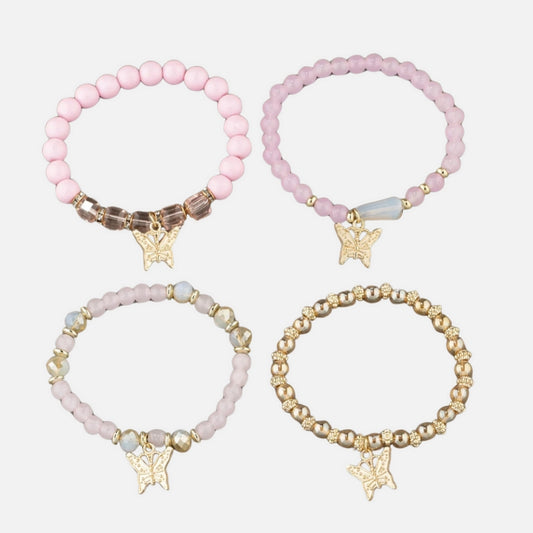 Lot de 4 Bracelets Papillon Roses à Perles