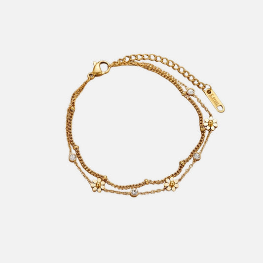 Bracelet Fleur Double Chaine en Acier Inoxydable