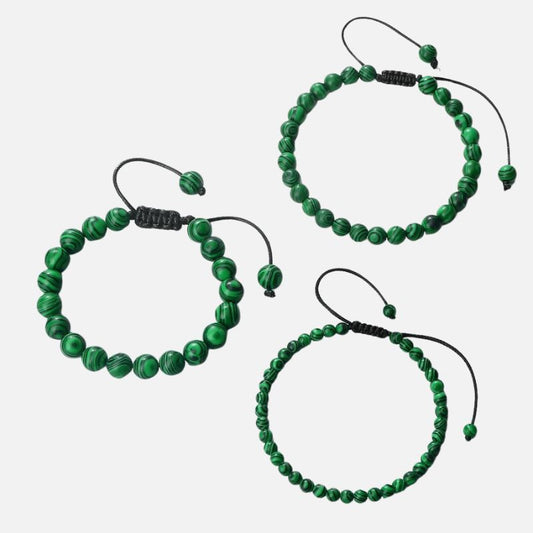 Trio Bracelets Malachite Réglables