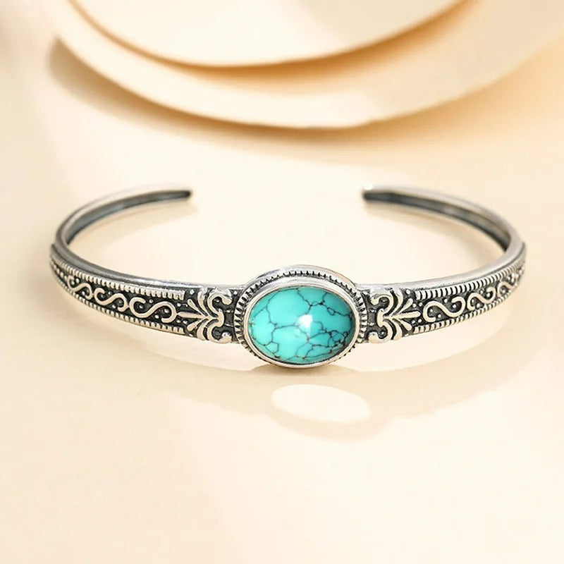 Bracelet Turquoise Femme Rigide Métal Gravé